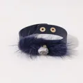 Donkerblauwe pluche PU-lederen armband met grote zirkon en gouden drukknopen - Blauw