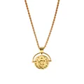 Close-up of gold-plated Roman coin pendant featuring relief detail on a rope chain - Vintage Coin Necklace / Gold