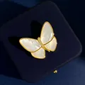 Eleganter Schmetterling-Brosche aus Gold mit weißer Perlmutt-Einlage und Zirkonia - Kleiner Schmetterling