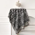 Eleganter schwarz-cremefarbener Kaschmirschal mit Paisley-Muster und Fransen für Damen - 185x65cm / Schwarz