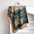Gewebter Jacquard-Wandteppich mit Landschaftsmuster und orange-blauen Fransen-Details - Yh-300 Pfauengrün / 185x65cm
