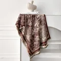 Vintage brown botanical floral cashmere-like scarf with fringe details for women - 185x65cm / Red Brown