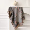 Sciarpa vintage in cashmere con motivo paisley e pied-de-poule grigio e arancio - 185x65cm / Grigio