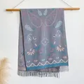 Thick cashmere-like pashmina shawl with vintage purple paisley patterns and fringes - 200x65cm / Gray (BXS-331)