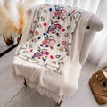 Beige cashmere shawl with vibrant floral paisley embroidery and fringe details - Apricot