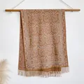 Ethnic paisley jacquard shawl with bohemian tassels in warm earth tones for winter - 200x65cm / Caramel (BXS-382)