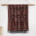 Ethnic paisley pattern cashmere-like poncho shawl with black tassels in red and brown - Bxs-405 Dark Red / 200x65cm