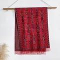 Deep red Paisley cashmere-like shawl with long fringes and vintage patterns - Bxs-406 Red / 200x65cm