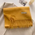 Ginger yellow tassel cashmere-like scarf with 10% wool label for winter warmth - 211x31cm / Yellow