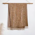 Ethnic paisley cashmere feel poncho in warm camel brown with long tassels - Bxs-407 Caramel Color / 200x65cm