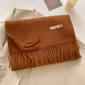 Thick caramel brown cashmere-feel scarf with 10% wool and classic tassel edges - 211x31cm / Caramel color