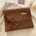 Thick dark brown cashmere-style scarf with fringes and 10% wool premium quality tag - 211x31cm / Dark Brown