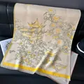 Imitation cashmere scarf with traditional landscape print, yellow borders and tassels - Yellow / 185x65cm