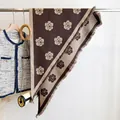 Brown and beige camellia flower pattern shawl with fringe in soft knitted fabric - 185x66cm / Coffee (SJ-048)