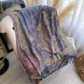 Elegant paisley jacquard scarf in royal blue and purple with hand-tied tassels - Purple Blue