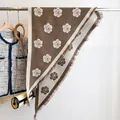 Elegant camellia jacquard scarf in dark coffee and cream with tassel edge - 185x66cm / Dark Brown (SJ-050)