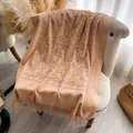 Bufanda de cachemira rosa melocotón con bordado dorado y flecos largos para otoño - 200x70cm / Amarillo Jengibre