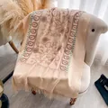 Beige floral embroidered cashmere-like shawl scarf with fine tassel fringe details - Cx-063 Skin Tone / 200x70cm