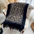 Black cashmere-feel pashmina with gold paisley embroidery and elegant tassels - 200x70cm / Black