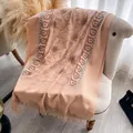 Pale pink faux cashmere scarf with vintage floral embroidery and tassel fringe details - Cx-065 Ginger Yellow / 200x70cm