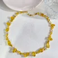 Luxus Halskette mit gelben Kristallen und Zirkoniasteinen in Goldfassung für Damen - Gelb