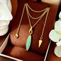 Elegante collana con catena d'oro, pietra turchese marquise e pendente a cono - Collana con pendente a goccia d'acqua / Colore Amazonite