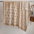 Luxe beige and cream cashmere-like scarf with geometric patterns and fringe detail - Fj083-khaki / 130x130cm