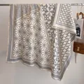 Gray and white geometric pattern cashmere-like scarf with fringe edges and modern design - Fj084-grey / 130x130cm