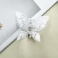 Chic butterfly hair claw clip with white marble pattern and silver metal spring detail - White