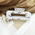 Pinza per capelli rettangolare bianca a pois neri con motivo a fiocco rosso stile retrò - Modello Quadrato Due