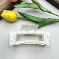Creamy white marble pattern rectangle hair claw clip with vintage crackle finish for women - Light Yellow