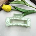 Elegant large square hair claw clip in light green marble crackle pattern for women - Green