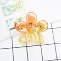 Chic orange gradient translucent flower hair claw clip with golden metal spring for women - Yellow-Orange Gradient