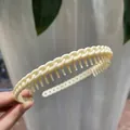 Cream plastic headband with chain weave design and non-slip inner teeth for hair styling - Cream