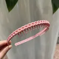Pink toothed hairband with hollow chain design for securing hairstyles - Pink