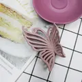 Matte pink 10cm butterfly hair claw clip with cutout design on checkered cloth - Dark Purple