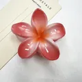 Pinza per capelli a forma di fiore plumeria sfumato rosa e arancio in resina lucida - 8cm / Petalo Rosso Cuore Rosso
