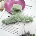 Furry light green plush shark hair claw clip with soft faux fur texture for women - Light Green