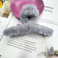 Neutral gray plush shark hair claw clip with soft faux fur for thick hair styling - Sky Blue