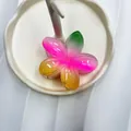 Pinza per capelli a fiore con sfumatura rosa e gialla per le vacanze estive - 8cm / Arcobaleno (Verde+Rosa+Giallo)