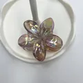 Pinza per capelli a fiore di frangipane viola iridescente con finitura madreperla donna - 8cm / Sfumato Rosa-Marrone