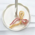Pince à cheveux noeud rose et jaune en acrylique transparent avec ressort doré élégant - Orange Clair et Rose