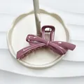 Elegant mauve purple bow hair claw clip with glossy finish for thick hair - Glossy Peach Pink