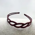 Matte dark red wide headband with hollow leaf weave design and non-slip grip - Burgundy
