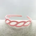 Matte pink wide headband with hollow leaf braid design for women's hair styling - Pink