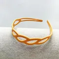Matte yellow wide headband with hollow woven design and non-slip inner teeth for women - Yellow