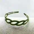 Olive green matte headband with hollow woven design and anti-slip inner teeth - Green