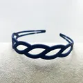Matte navy blue headband with hollow leaf weave design for women hair styling - Navy Blue