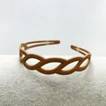 Matte caramel brown headband with a hollow woven leaf pattern for women's hair styling - Khaki