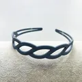 Matte dark grey blue braided headband with anti-slip inner teeth for women's hair styling - Gray